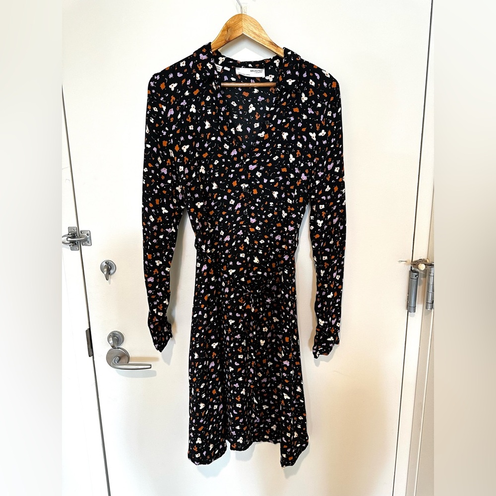 Femme Selected - Long Sleeve Floral Black Dress - Size 40 - Worn once